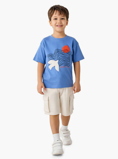 Juniors Crew Neck Short Sleeves T-shirt and Shorts Set with Embroidery-boys-clothing-setsandcoords-image-1