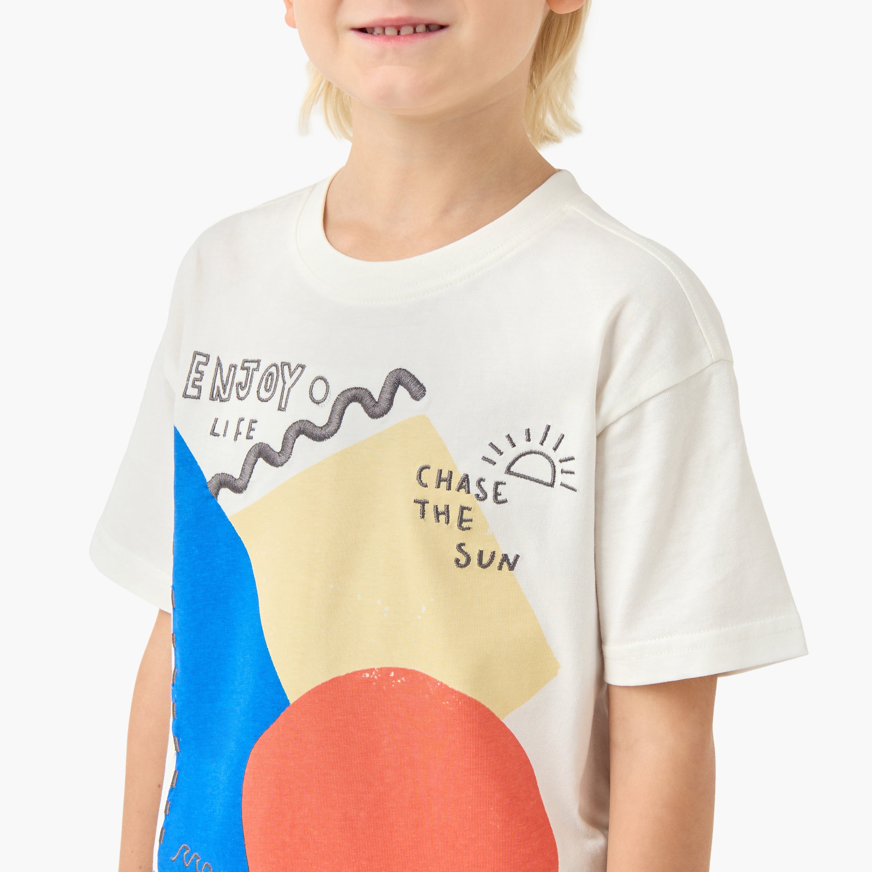 Juniors Crew Neck Short Sleeve T-shirt and Shorts Set with Drawstring Closure