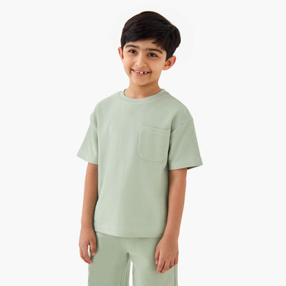 Juniors Boys T-shirt and Shorts Set with Textured Detail - Cotton - Short Sleeves - Crew Neck
