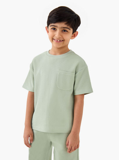 Juniors Boys T-shirt and Shorts Set with Textured Detail - Cotton - Short Sleeves - Crew Neck-boys-clothing-setsandcoords-image-2