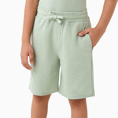 Juniors Boys T-shirt and Shorts Set with Textured Detail - Cotton - Short Sleeves - Crew Neck