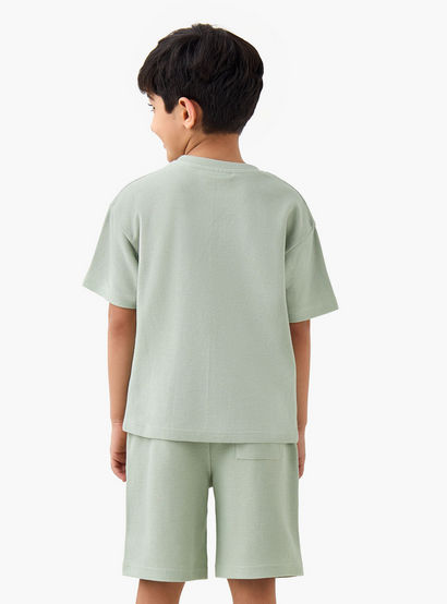 Juniors Boys T-shirt and Shorts Set with Textured Detail - Cotton - Short Sleeves - Crew Neck-boys-clothing-setsandcoords-image-4