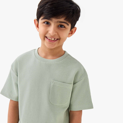 Juniors Boys T-shirt and Shorts Set with Textured Detail - Cotton - Short Sleeves - Crew Neck
