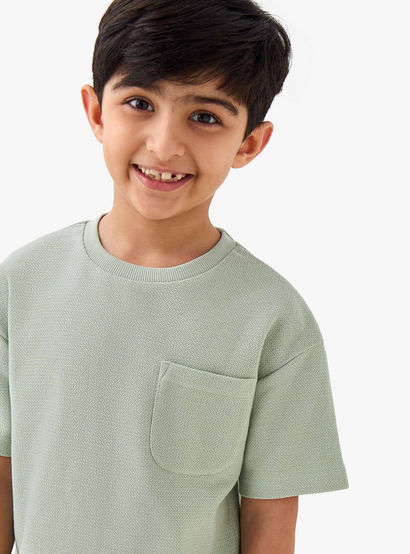 Juniors Boys T-shirt and Shorts Set with Textured Detail - Cotton - Short Sleeves - Crew Neck-boys-clothing-setsandcoords-image-5