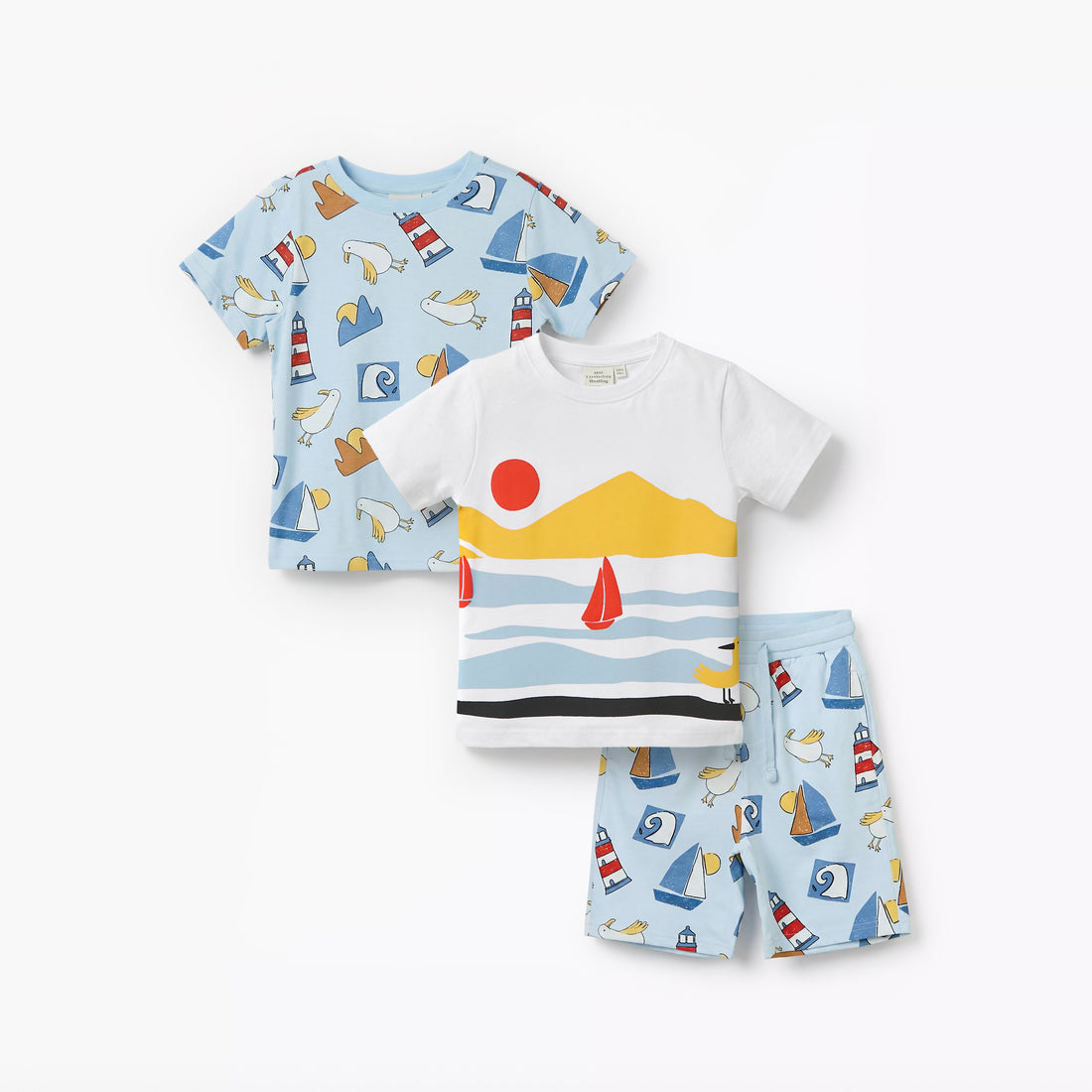 Set of 3 Juniors Crew Neck Short Sleeves T-shirt and Shorts Set with Graphic Print - Multicolour / 7-8 yrs