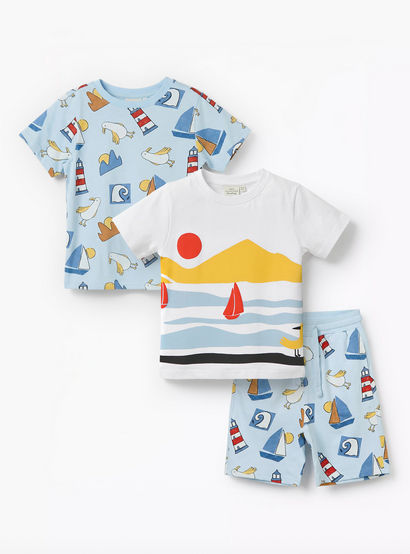 Set of 3 Juniors Crew Neck Short Sleeves T-shirt and Shorts Set with Graphic Print-boys-clothing-setsandcoords-image-1
