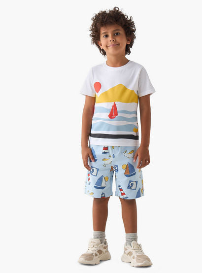 Set of 3 Juniors Crew Neck Short Sleeves T-shirt and Shorts Set with Graphic Print-boys-clothing-setsandcoords-image-3