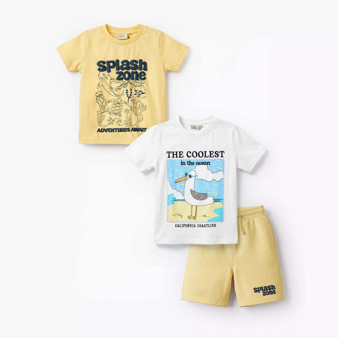 Set of 3 Juniors Crew Neck Short Sleeve T-shirt and Shorts Set with Drawstring Closure - Multicolour / 7-8 yrs
