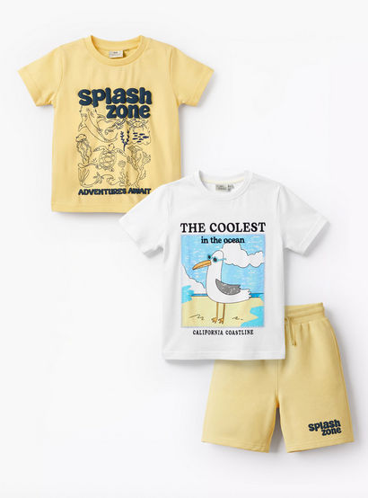 Set of 3 Juniors Crew Neck Short Sleeve T-shirt and Shorts Set with Drawstring Closure-boys-clothing-setsandcoords-image-1