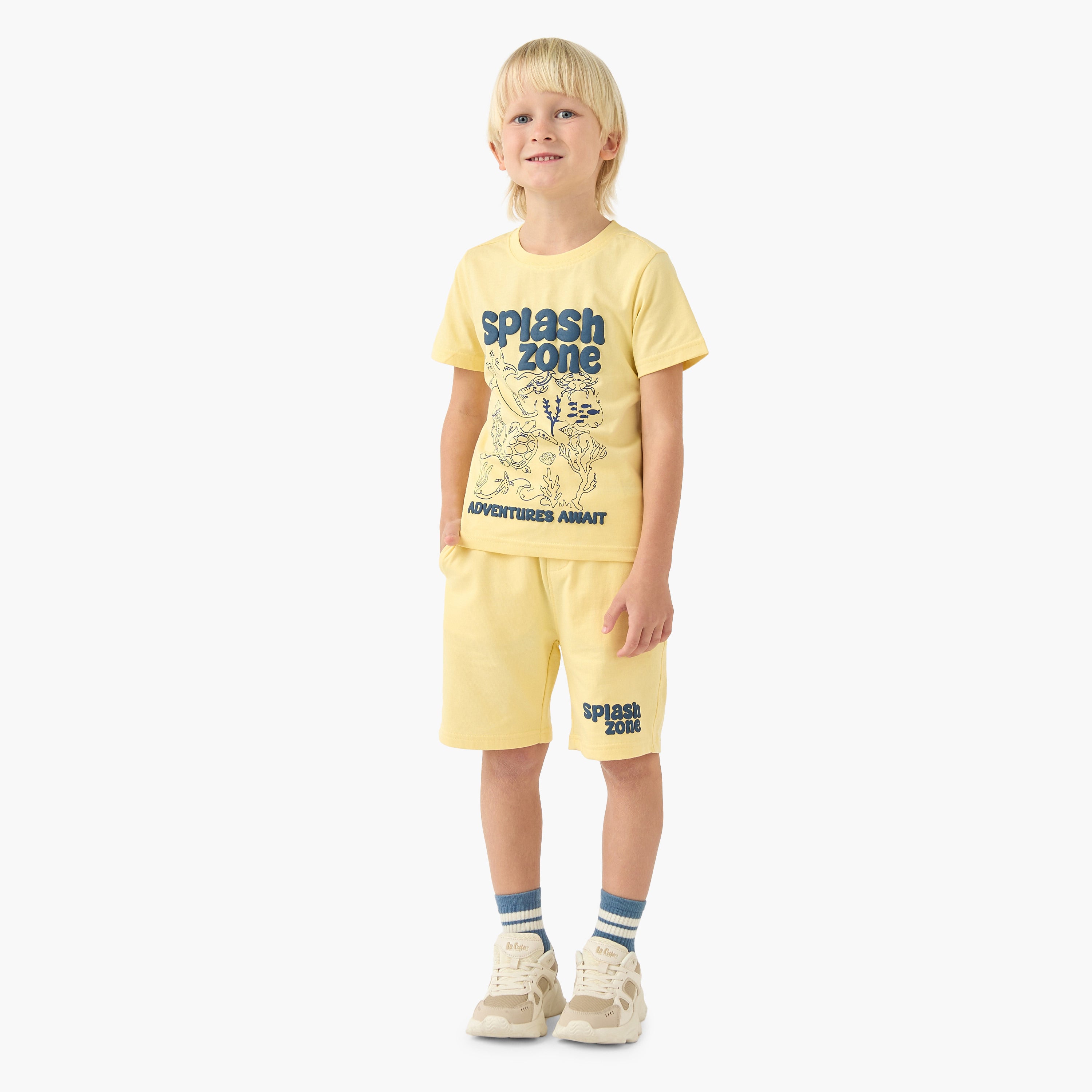 Set of 3 Juniors Crew Neck Short Sleeve T-shirt and Shorts Set with Drawstring Closure