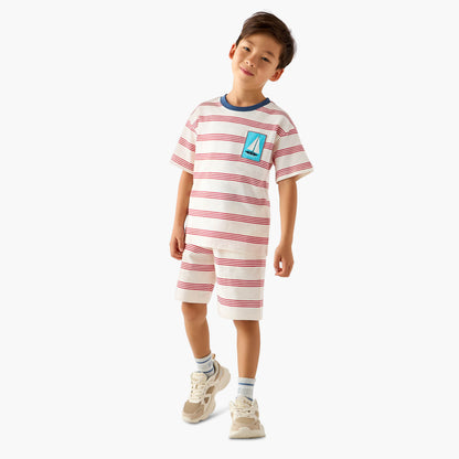 Set of 3 Juniors Crew Neck Short Sleeve T-shirt and Shorts Set with Applique Accent