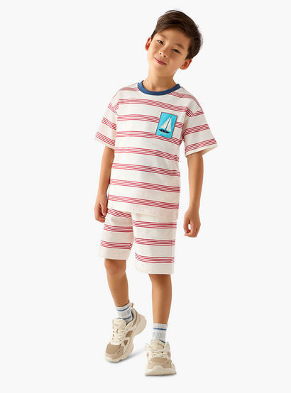 Set of 3 Juniors Crew Neck Short Sleeve T-shirt and Shorts Set with Applique Accent-boys-clothing-setsandcoords-image-3