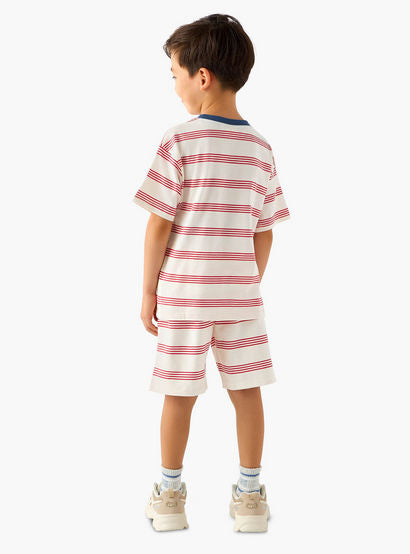 Set of 3 Juniors Crew Neck Short Sleeve T-shirt and Shorts Set with Applique Accent-boys-clothing-setsandcoords-image-4