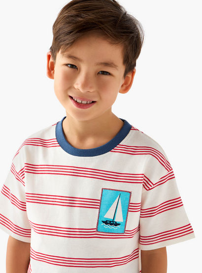 Set of 3 Juniors Crew Neck Short Sleeve T-shirt and Shorts Set with Applique Accent-boys-clothing-setsandcoords-image-7