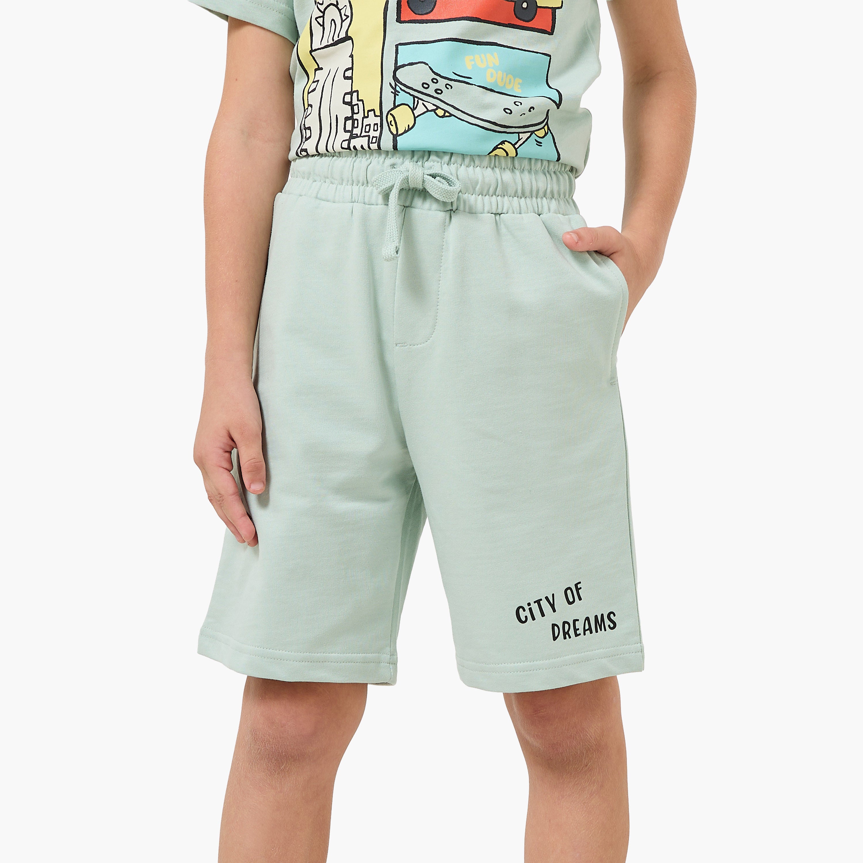 Set of 3 Juniors Crew Neck Short Sleeves T-shirt and Shorts Set with New York Print