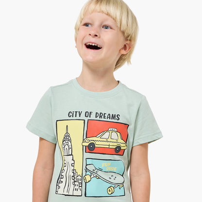 Set of 3 Juniors Crew Neck Short Sleeves T-shirt and Shorts Set with New York Print