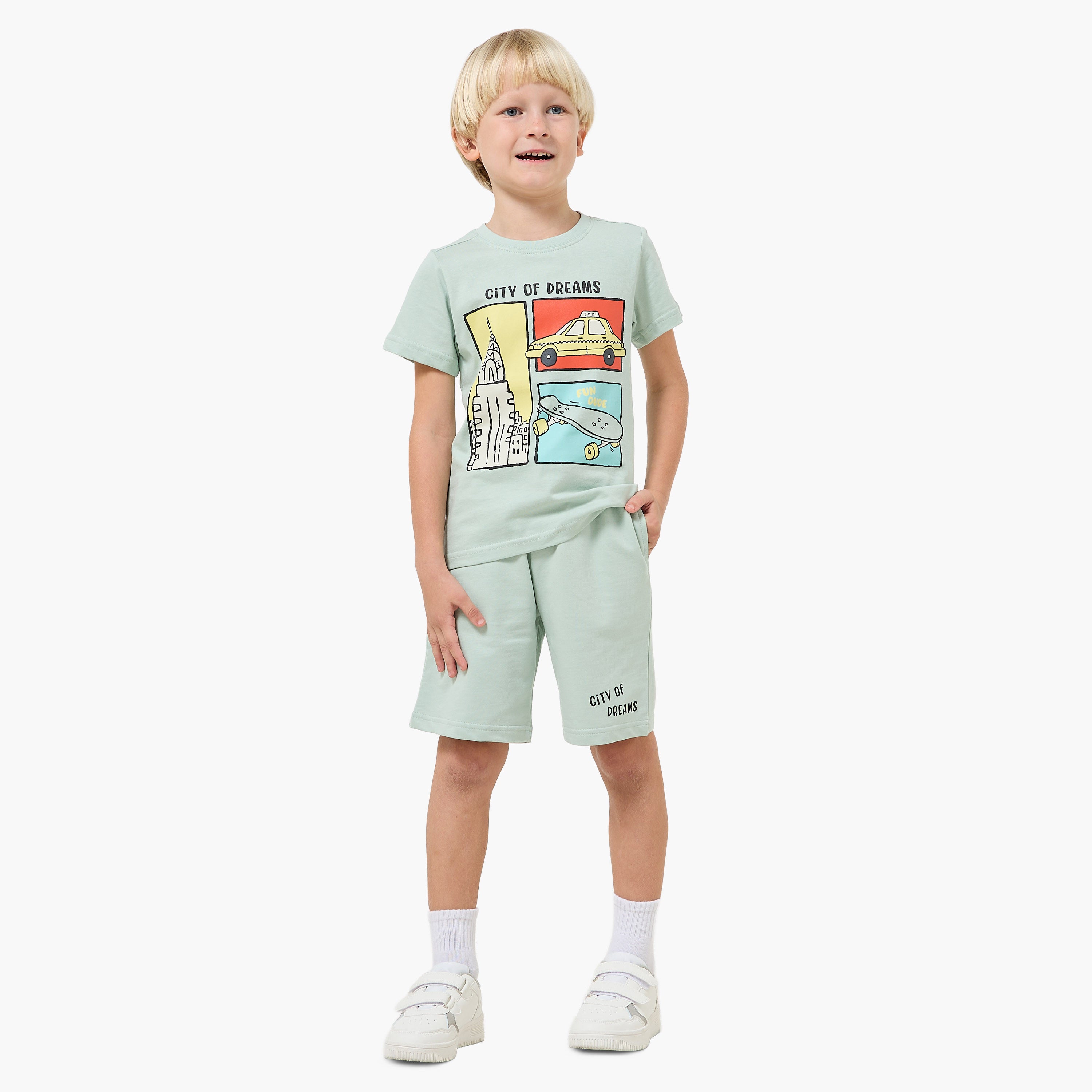 Set of 3 Juniors Crew Neck Short Sleeves T-shirt and Shorts Set with New York Print