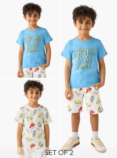 Set of 3 Juniors Crew Neck Short Sleeve T-shirt and Shorts Set with Print-boys-clothing-setsandcoords-image-1