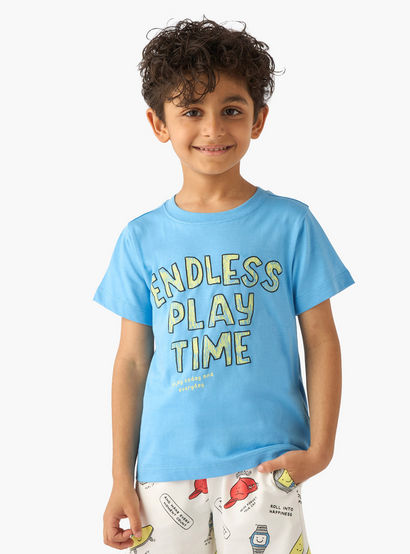 Set of 3 Juniors Crew Neck Short Sleeve T-shirt and Shorts Set with Print-boys-clothing-setsandcoords-image-2