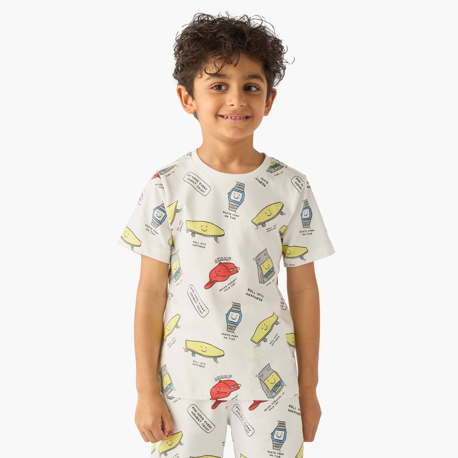 Set of 3 Juniors Crew Neck Short Sleeve T-shirt and Shorts Set with Print