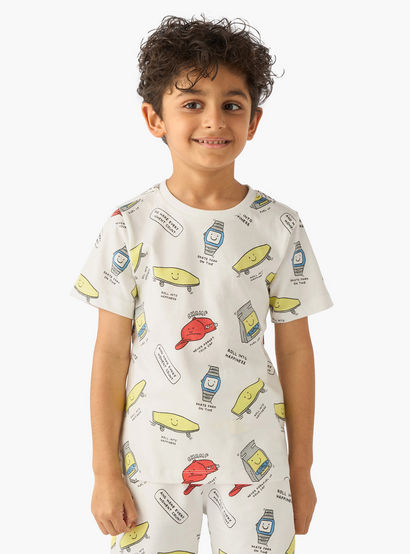 Set of 3 Juniors Crew Neck Short Sleeve T-shirt and Shorts Set with Print-boys-clothing-setsandcoords-image-3