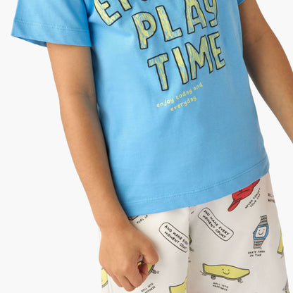 Set of 3 Juniors Crew Neck Short Sleeve T-shirt and Shorts Set with Print