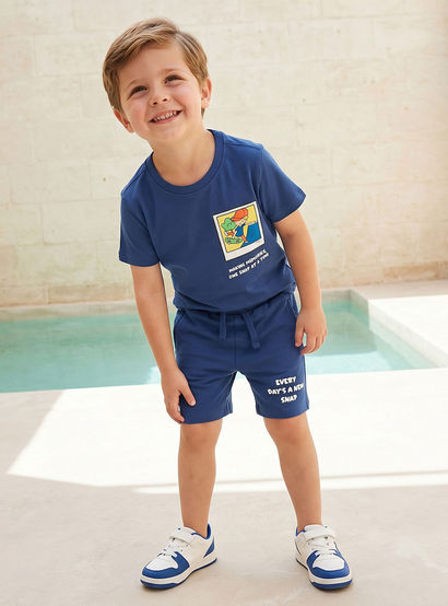 Set of 3 Juniors Crew Neck Short Sleeve T-shirt and Shorts Set with Graphic Print-boys-clothing-setsandcoords-image-2