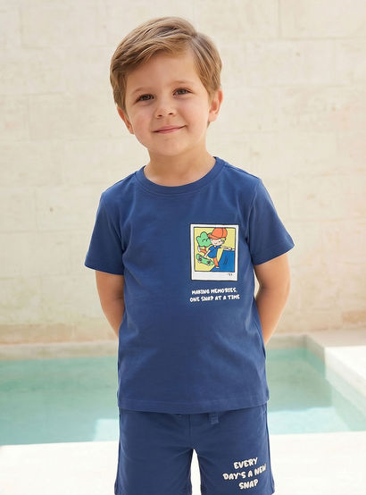 Set of 3 Juniors Crew Neck Short Sleeve T-shirt and Shorts Set with Graphic Print-boys-clothing-setsandcoords-image-3