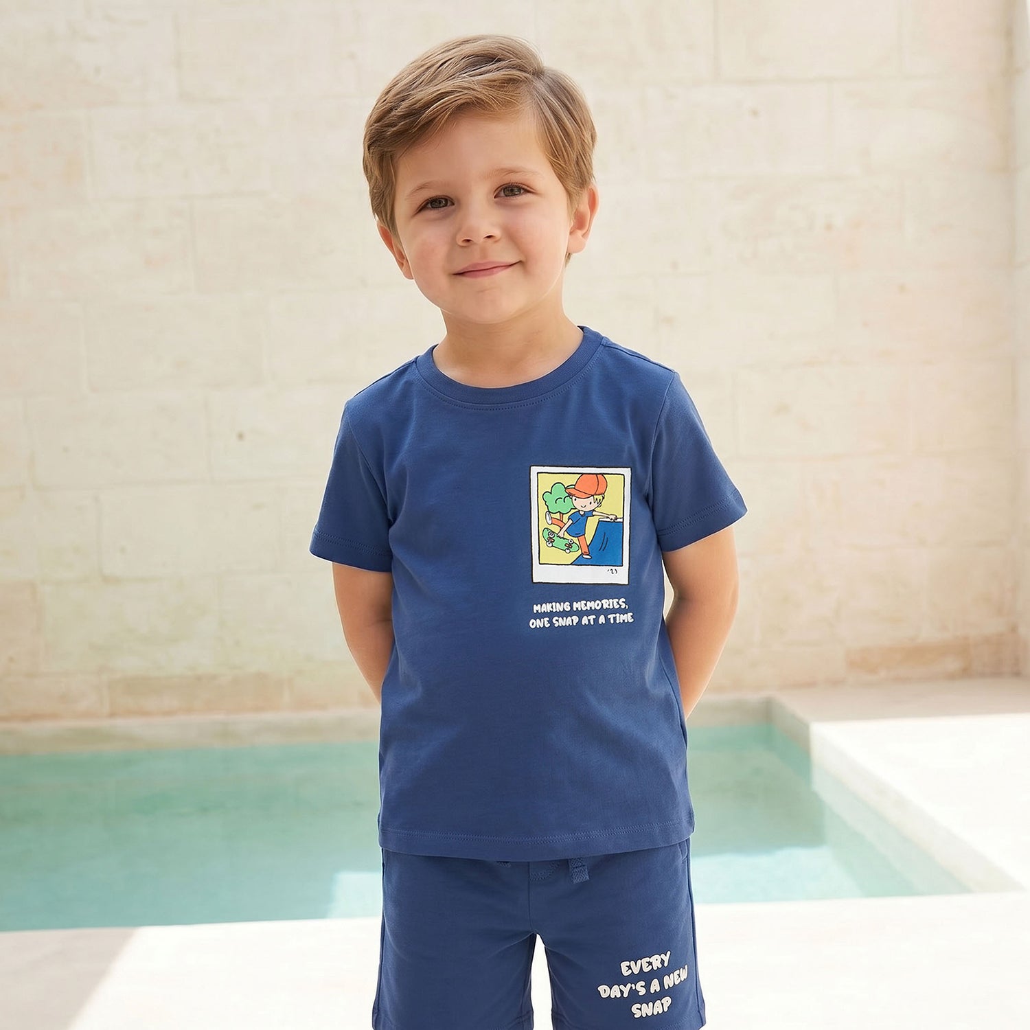 Set of 3 Juniors Crew Neck Short Sleeve T-shirt and Shorts Set with Graphic Print