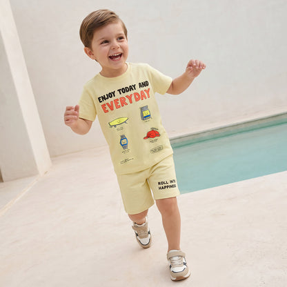 Set of 3 Juniors Crew Neck Short Sleeve T-shirt and Shorts Set with Assorted Print