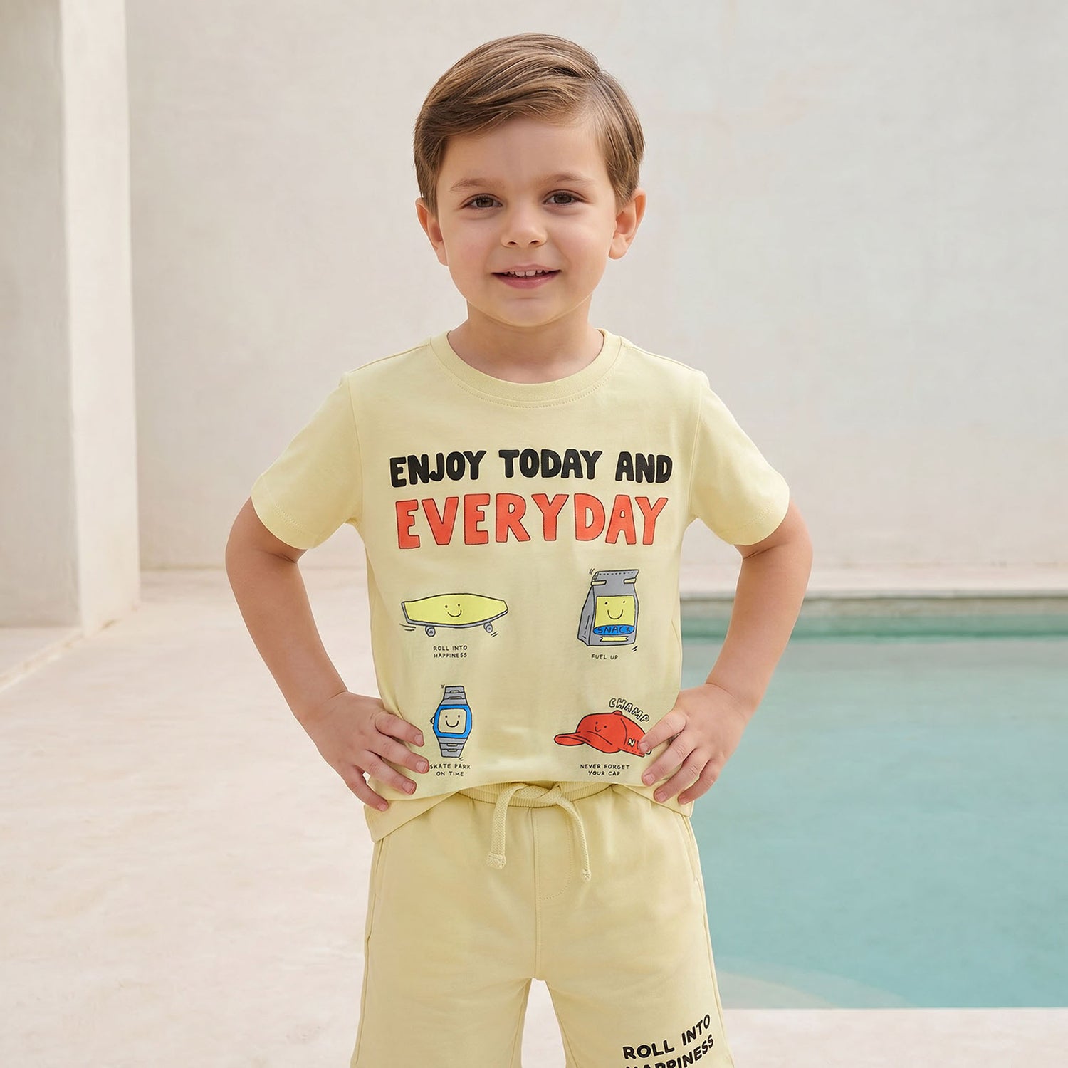Set of 3 Juniors Crew Neck Short Sleeve T-shirt and Shorts Set with Assorted Print
