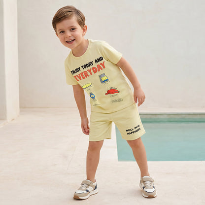 Set of 3 Juniors Crew Neck Short Sleeve T-shirt and Shorts Set with Assorted Print