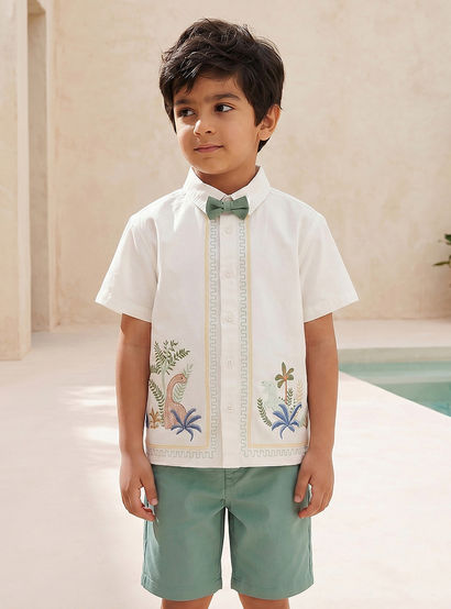 Juniors Collared Short Sleeves Shirt and Shorts Set with Embroidery-boys-clothing-setsandcoords-image-1