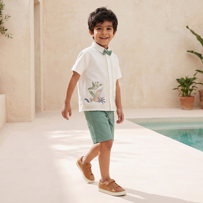 Juniors Collared Short Sleeves Shirt and Shorts Set with Embroidery