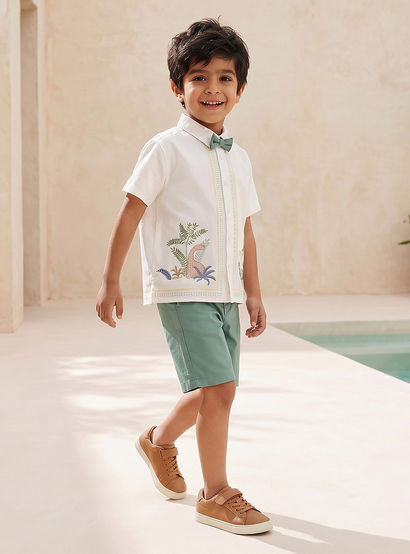 Juniors Collared Short Sleeves Shirt and Shorts Set with Embroidery-boys-clothing-setsandcoords-image-2