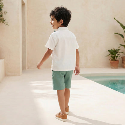 Juniors Collared Short Sleeves Shirt and Shorts Set with Embroidery
