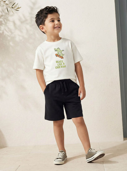 Juniors Crew Neck Short Sleeves T-shirt and Shorts Set with Crocodile Embroidery-boys-clothing-setsandcoords-image-1