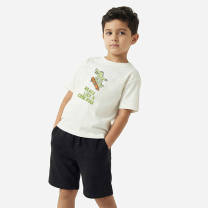 Juniors Crew Neck Short Sleeves T-shirt and Shorts Set with Crocodile Embroidery