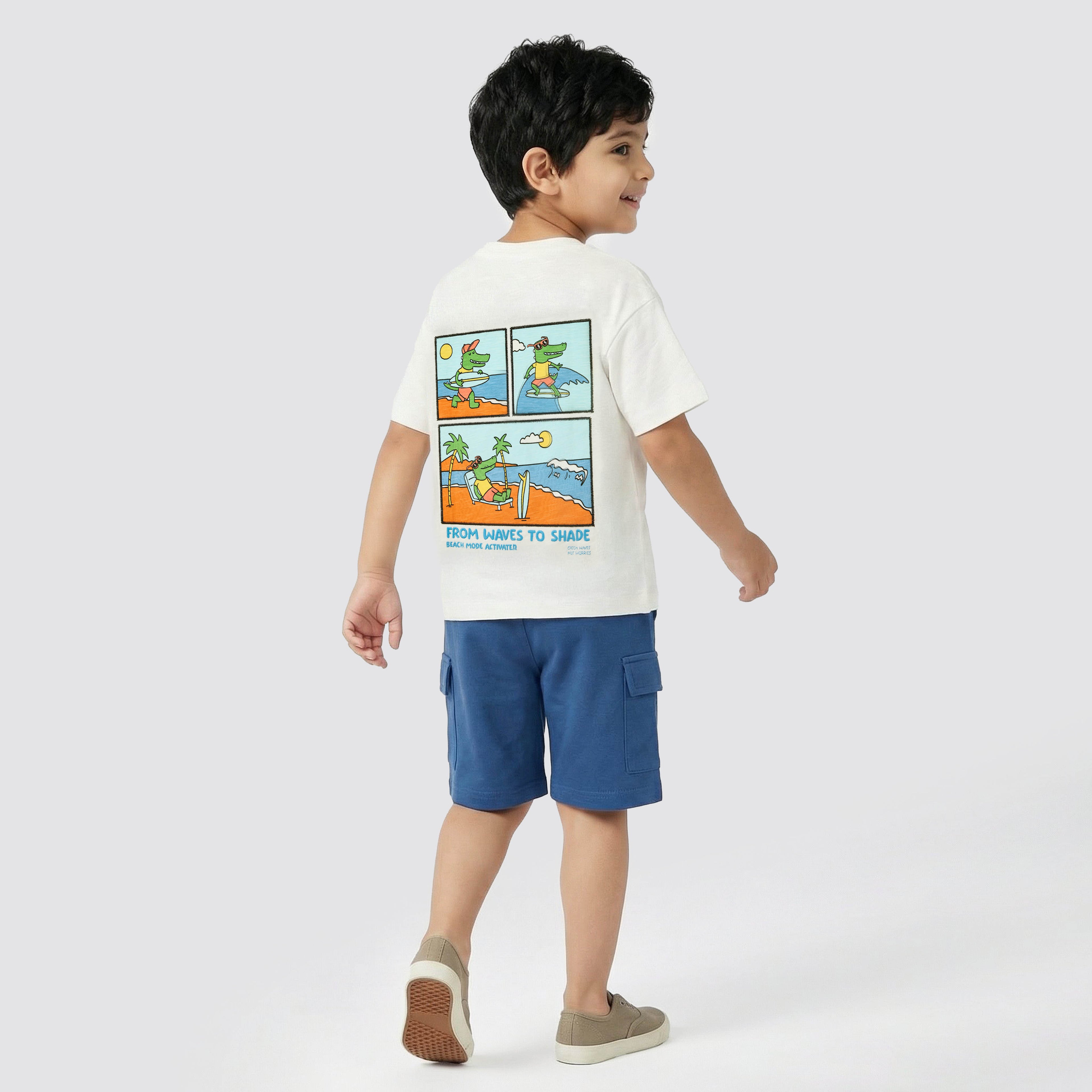 Juniors Crew Neck Short Sleeves T-shirt and Shorts Set with Graphic Print - White / 1-2 yrs