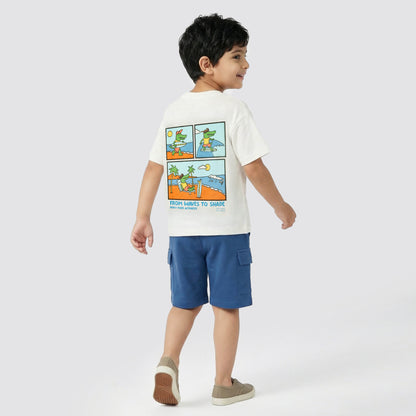 Juniors Crew Neck Short Sleeves T-shirt and Shorts Set with Graphic Print - White / 1-2 yrs
