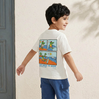 Juniors Crew Neck Short Sleeves T-shirt and Shorts Set with Graphic Print - White / 6-7 yrs