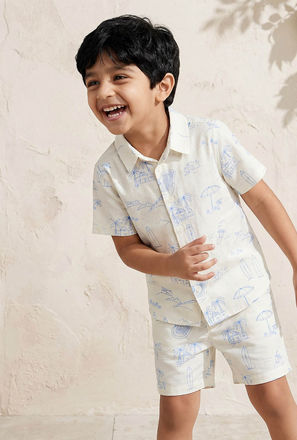 Juniors Collared Short Sleeves Shirt and Shorts Set with Print