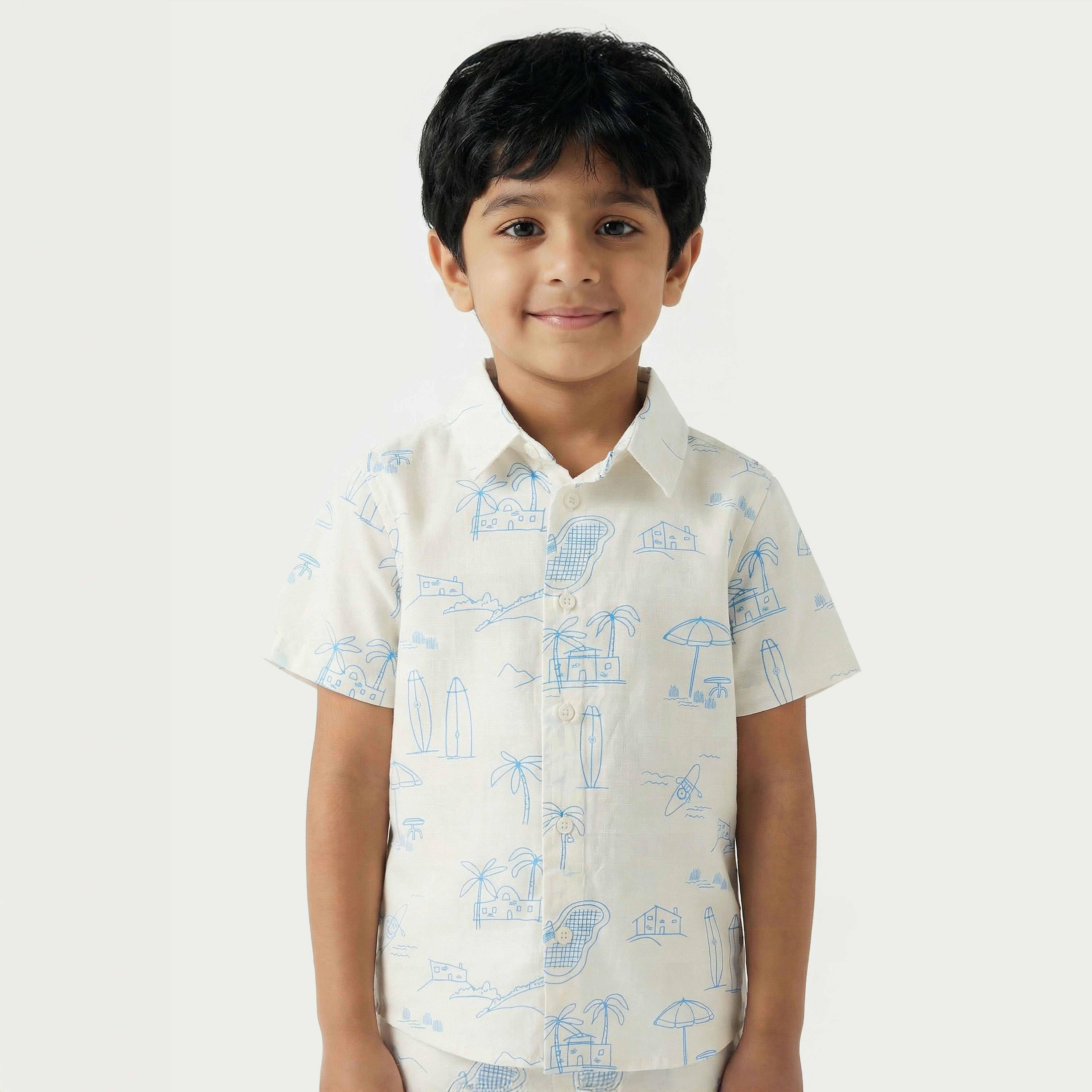 Juniors Collared Short Sleeves Shirt and Shorts Set with Print