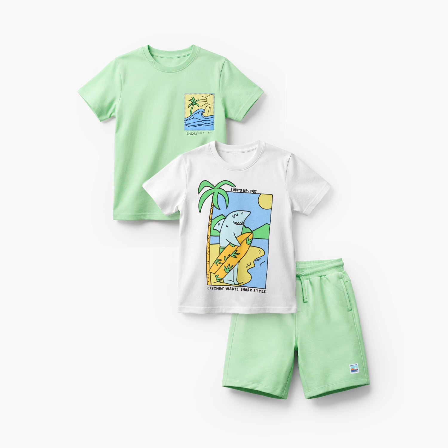 Set of 3 Juniors Crew Neck Short Sleeves T-shirt and Shorts Set with Graphic Print - Multicolour / 6-7 yrs