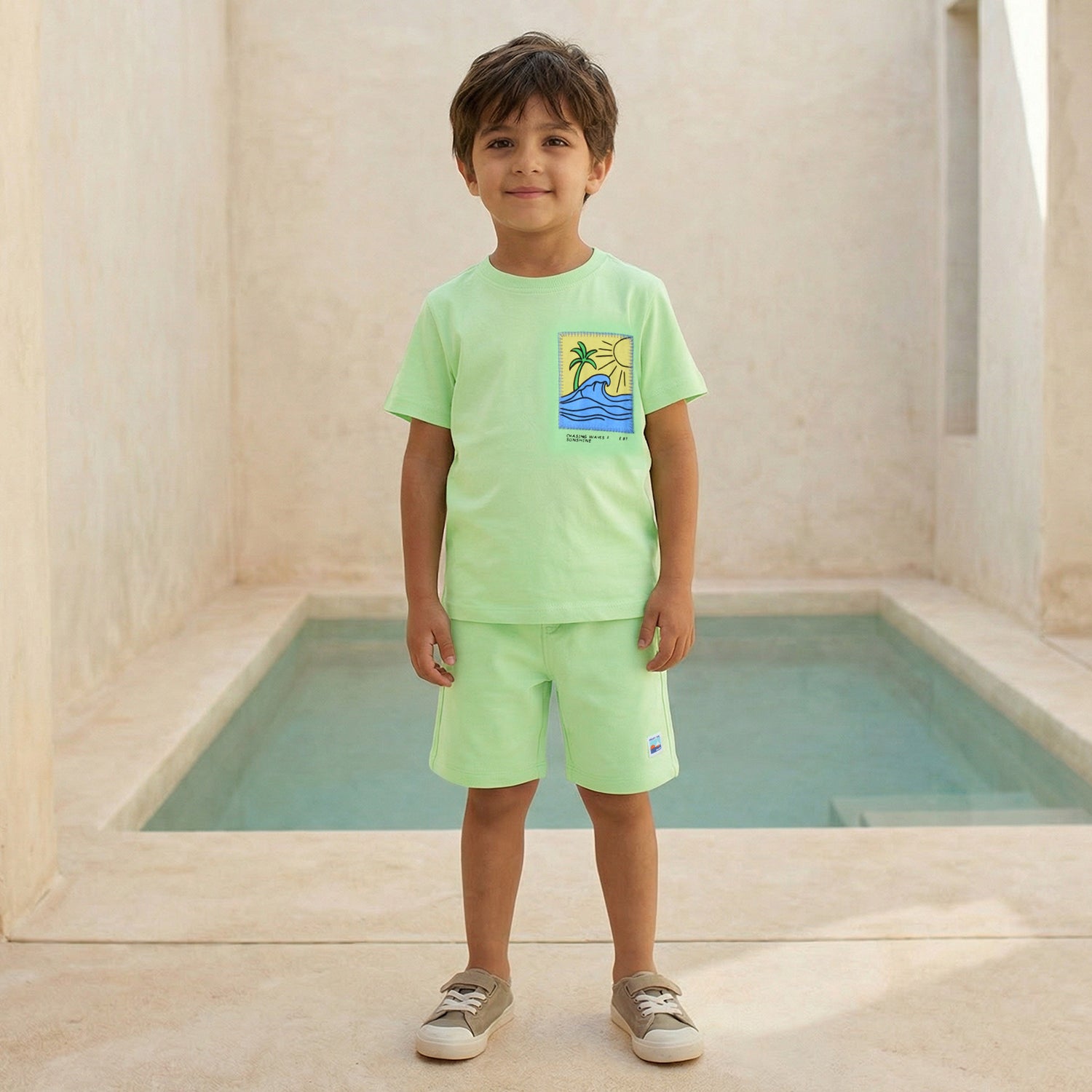 Set of 3 Juniors Crew Neck Short Sleeves T-shirt and Shorts Set with Graphic Print - Multicolour / 1-2 yrs
