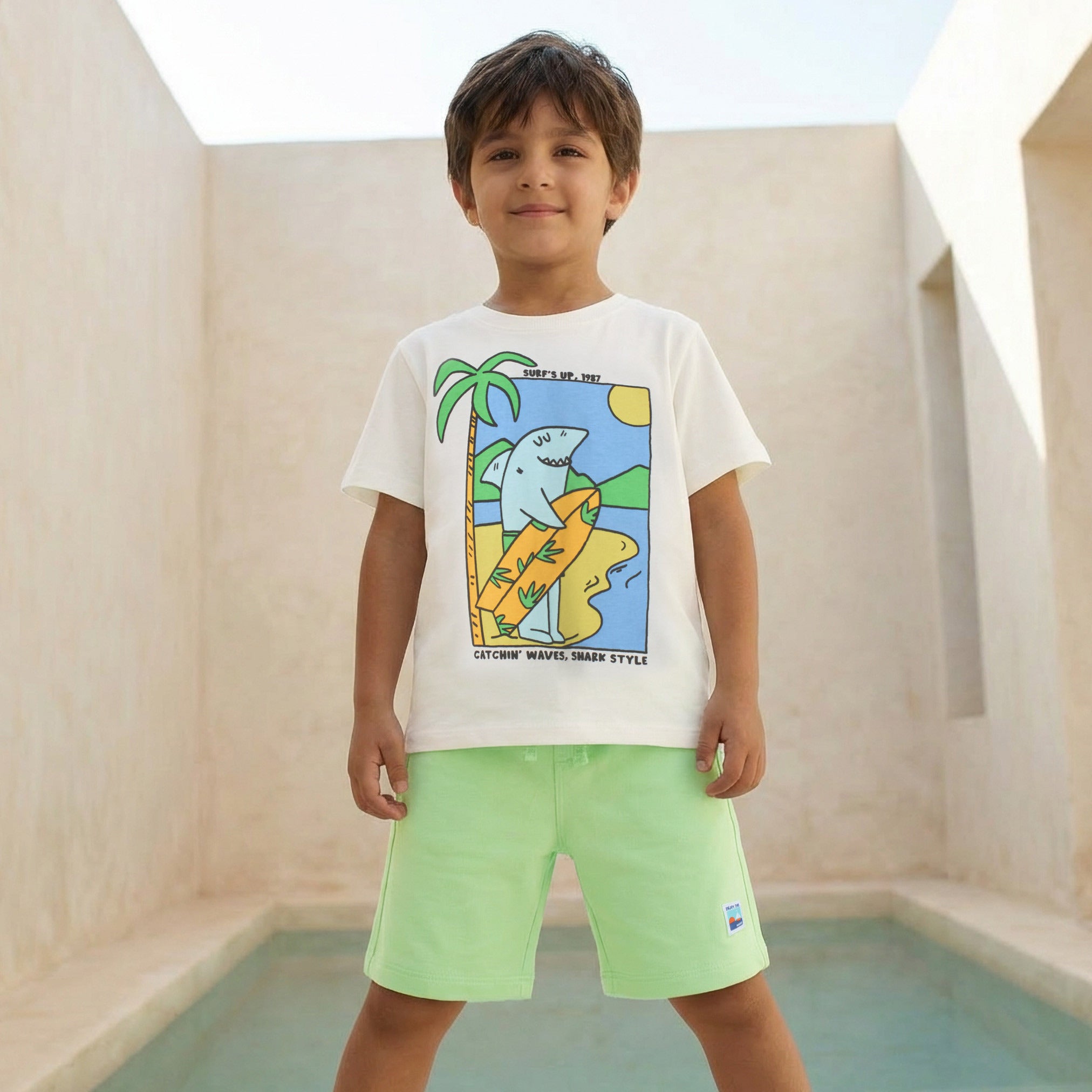 Set of 3 Juniors Crew Neck Short Sleeves T-shirt and Shorts Set with Graphic Print