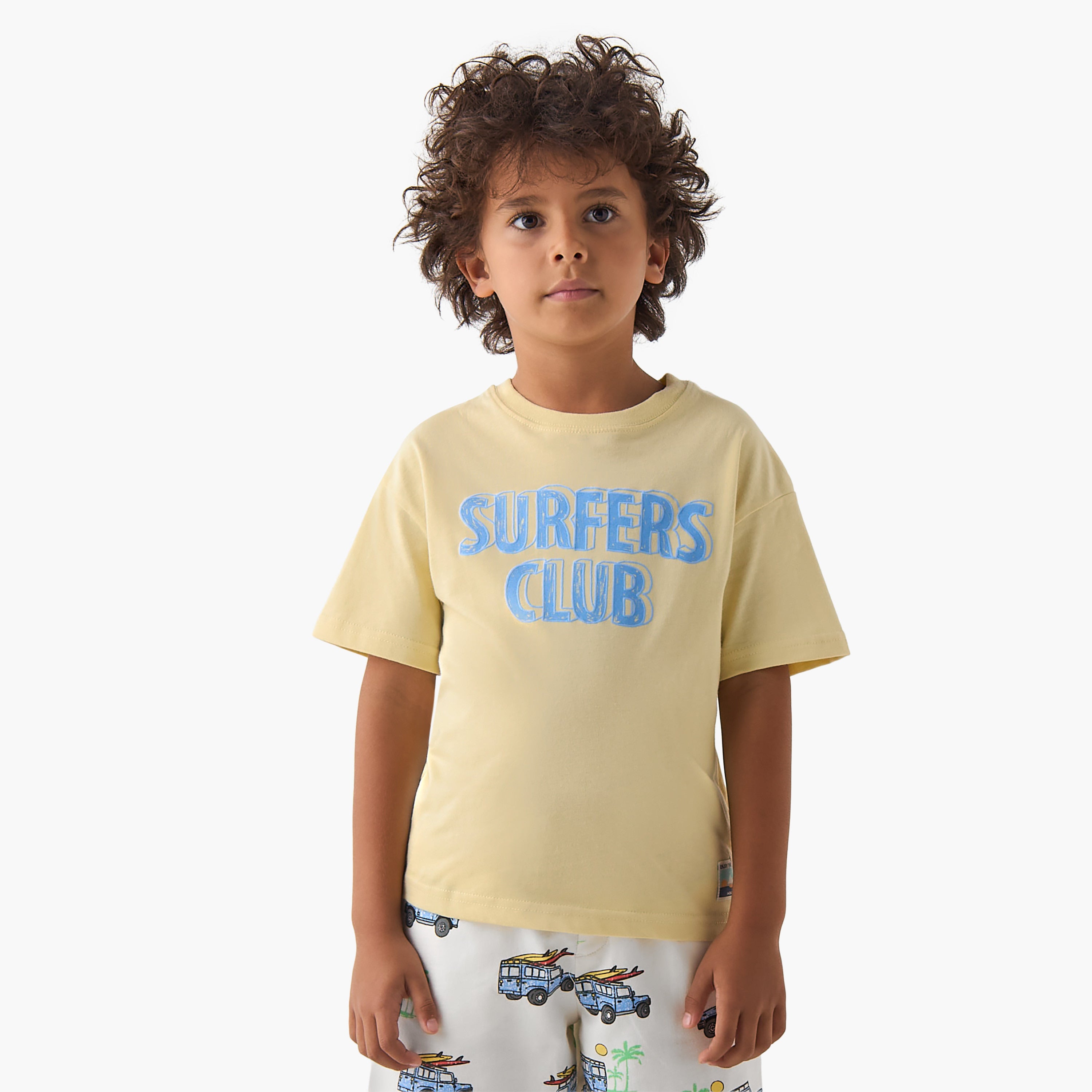 Set of 3 Juniors Crew Neck Short Sleeves T-shirt and Shorts Set with Vehicle Print