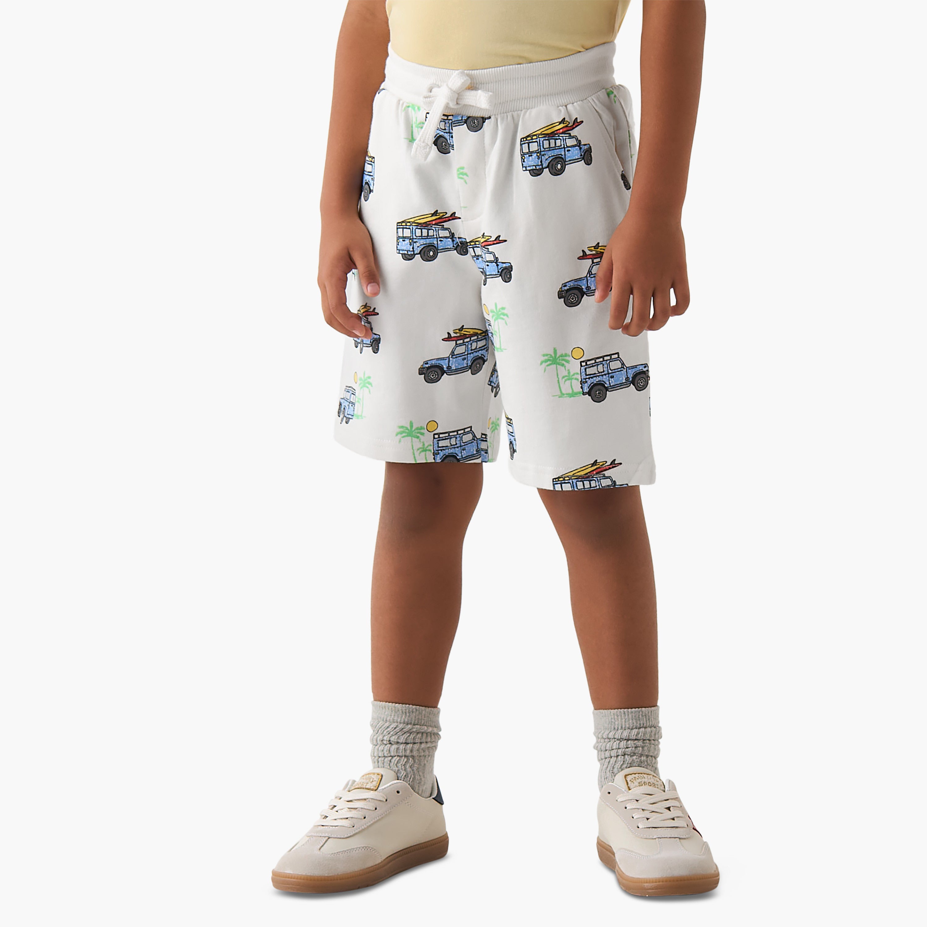 Set of 3 Juniors Crew Neck Short Sleeves T-shirt and Shorts Set with Vehicle Print