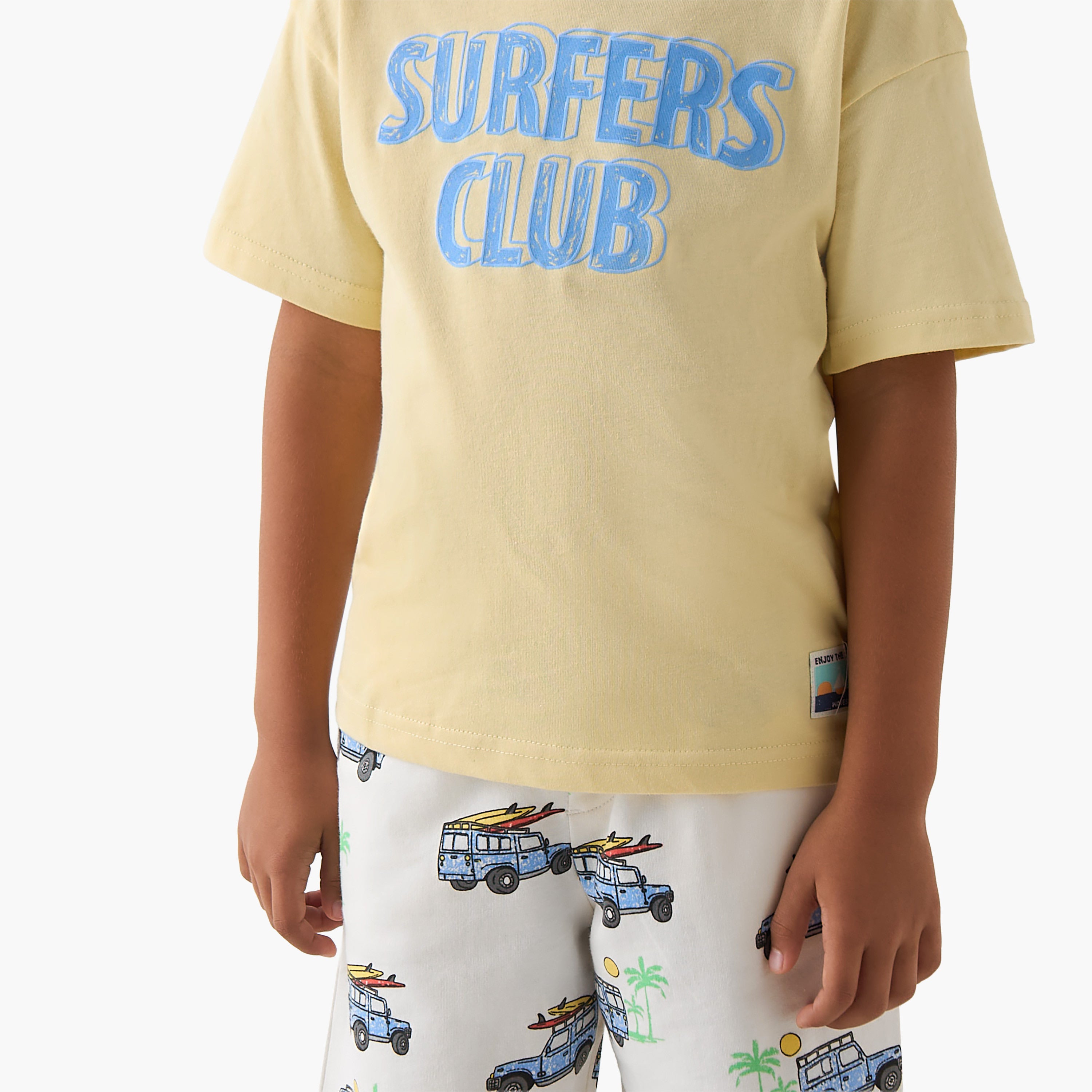 Set of 3 Juniors Crew Neck Short Sleeves T-shirt and Shorts Set with Vehicle Print