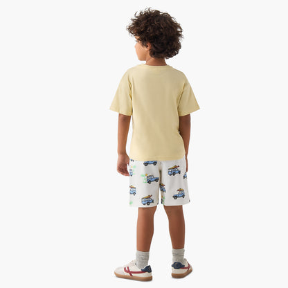 Set of 3 Juniors Crew Neck Short Sleeves T-shirt and Shorts Set with Vehicle Print